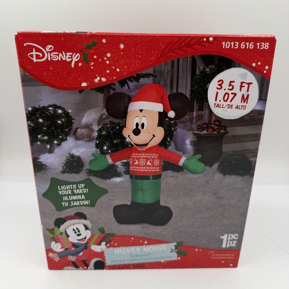 Gemmy Disney Mickey Mouse in‎ Ugly Sweater 3.5 ft Inflatable Christmas Lighted